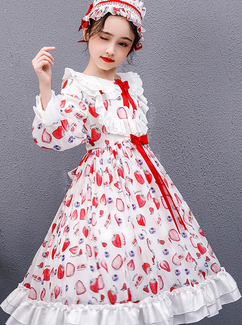 Strawberry Blueberry Printing Children Sweet Lolita Long Sleeve Dress