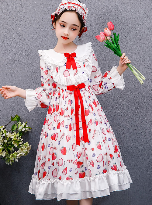 Strawberry Blueberry Printing Children Sweet Lolita Long Sleeve Dress