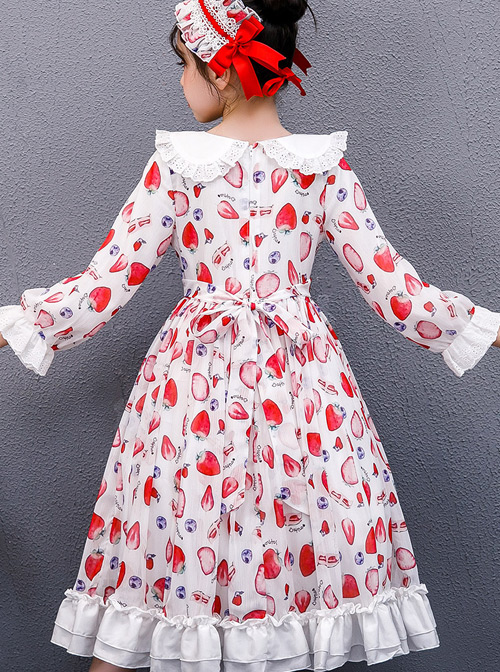 Strawberry Blueberry Printing Children Sweet Lolita Long Sleeve Dress