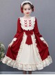 Red And Apricot Splicing Ruffled Children Classic Lolita Long Sleeve Dress
