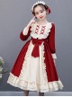 Red And Apricot Splicing Ruffled Children Classic Lolita Long Sleeve Dress