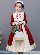 Red And Apricot Splicing Ruffled Children Classic Lolita Long Sleeve Dress