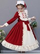 Red And Apricot Splicing Ruffled Children Classic Lolita Long Sleeve Dress