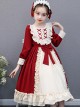 Red And Apricot Splicing Ruffled Children Classic Lolita Long Sleeve Dress