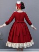 Red And Apricot Splicing Ruffled Children Classic Lolita Long Sleeve Dress