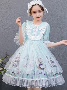 Cute Princess Doll Printing Children Sweet Lolita Half Sleeve Dress