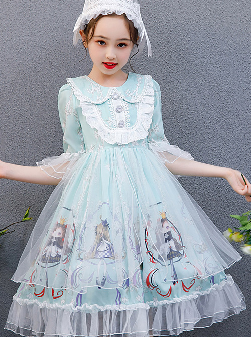 Cute Princess Doll Printing Children Sweet Lolita Half Sleeve Dress