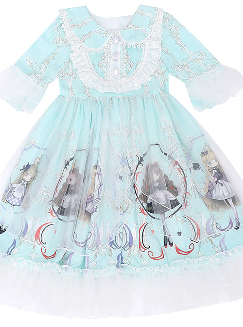 Cute Princess Doll Printing Children Sweet Lolita Half Sleeve Dress