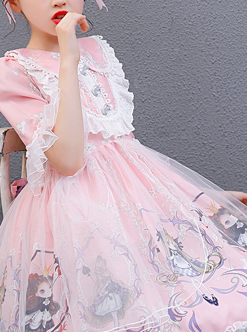 Cute Princess Doll Printing Children Sweet Lolita Half Sleeve Dress