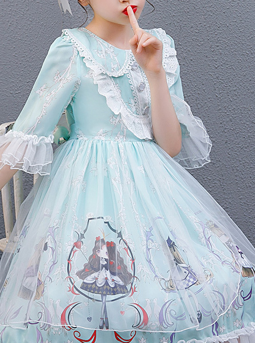 Cute Princess Doll Printing Children Sweet Lolita Half Sleeve Dress