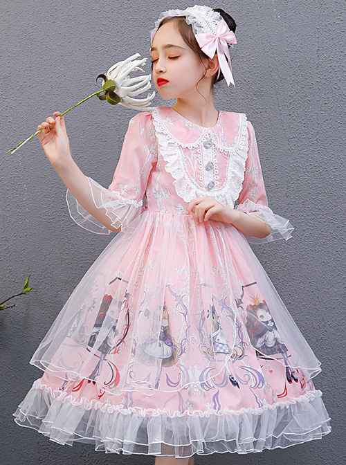 Cute Princess Doll Printing Children Sweet Lolita Half Sleeve Dress