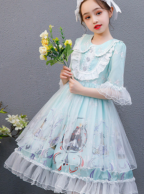 Cute Princess Doll Printing Children Sweet Lolita Half Sleeve Dress