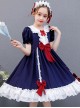 Snow White Children Classic Lolita Red Bowknot Navy Blue Short Sleeve Dress