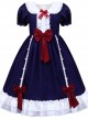 Snow White Children Classic Lolita Red Bowknot Navy Blue Short Sleeve Dress