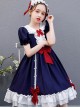 Snow White Children Classic Lolita Red Bowknot Navy Blue Short Sleeve Dress