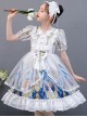 Doll Collar Cartoon Printing Sweet Lolita White Short Sleeve Dress