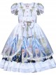 Doll Collar Cartoon Printing Sweet Lolita White Short Sleeve Dress