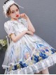 Doll Collar Cartoon Printing Sweet Lolita White Short Sleeve Dress