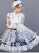 Doll Collar Cartoon Printing Sweet Lolita White Short Sleeve Dress