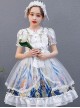 Doll Collar Cartoon Printing Sweet Lolita White Short Sleeve Dress