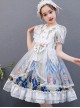 Doll Collar Cartoon Printing Sweet Lolita White Short Sleeve Dress