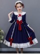 Red Bowknot Classic Lolita Navy Blue Long Sleeve Dress