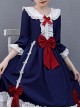 Red Bowknot Classic Lolita Navy Blue Long Sleeve Dress