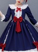 Red Bowknot Classic Lolita Navy Blue Long Sleeve Dress
