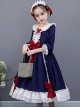 Red Bowknot Classic Lolita Navy Blue Long Sleeve Dress