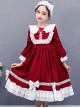 Doll Collar White Lace Wine Red Classic Lolita Long Sleeve Dress