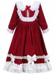 Doll Collar White Lace Wine Red Classic Lolita Long Sleeve Dress