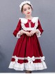 Doll Collar White Lace Wine Red Classic Lolita Long Sleeve Dress