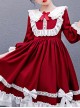 Doll Collar White Lace Wine Red Classic Lolita Long Sleeve Dress