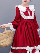 Doll Collar White Lace Wine Red Classic Lolita Long Sleeve Dress