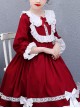 Doll Collar White Lace Wine Red Classic Lolita Long Sleeve Dress