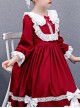 Doll Collar White Lace Wine Red Classic Lolita Long Sleeve Dress