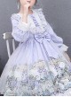 Purple Merry-go-round Printing White Lace Sweet Lolita Long Sleeve Dress