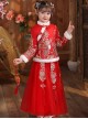 White Plush Collar Red Chinese Style Warm Dress Children Long Hanfu