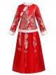 White Plush Collar Red Chinese Style Warm Dress Children Long Hanfu