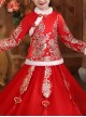 White Plush Collar Red Chinese Style Warm Dress Children Long Hanfu