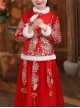 White Plush Collar Red Chinese Style Warm Dress Children Long Hanfu