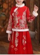 White Plush Collar Red Chinese Style Warm Dress Children Long Hanfu