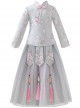 Children Elegant Flower Embroidery Gray Long Sleeve Chinese Style Long Dress