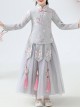 Children Elegant Flower Embroidery Gray Long Sleeve Chinese Style Long Dress