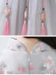 Children Elegant Flower Embroidery Gray Long Sleeve Chinese Style Long Dress
