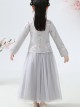 Children Elegant Flower Embroidery Gray Long Sleeve Chinese Style Long Dress