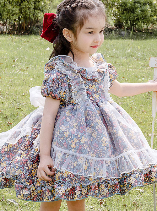 Cute Small Floral Printing Ruffle Kids Sweet Lolita Short Sleeve Dress