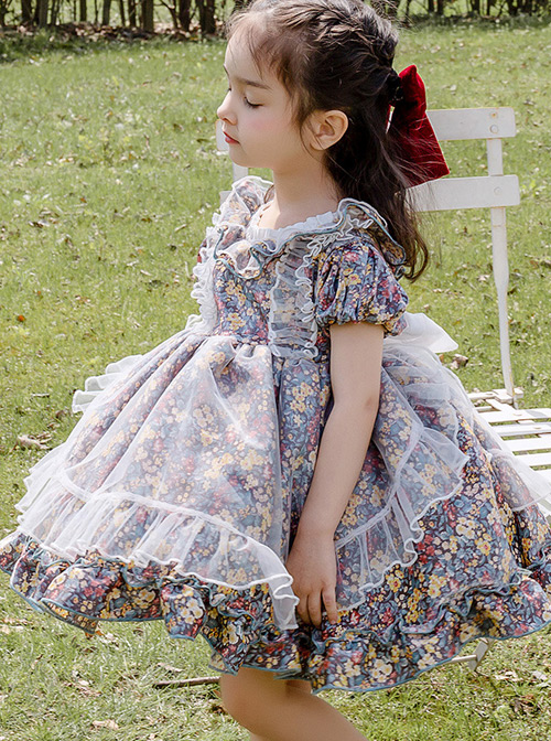 Cute Small Floral Printing Ruffle Kids Sweet Lolita Short Sleeve Dress