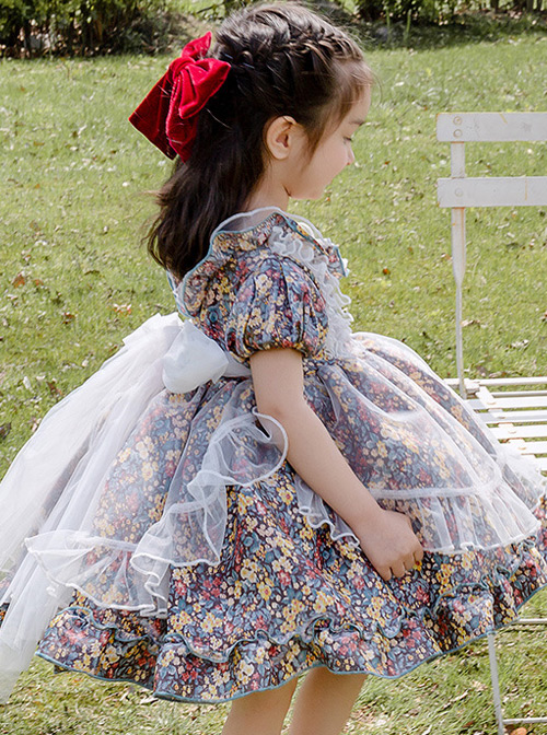 Cute Small Floral Printing Ruffle Kids Sweet Lolita Short Sleeve Dress