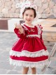 White Lace Red Velour Embroidery Kids Classic Lolita Long Sleeve Dress